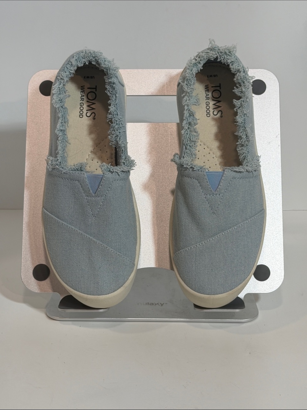 TOMS Wear Good Slate Blue Denim Frayed Slip On Sneakers